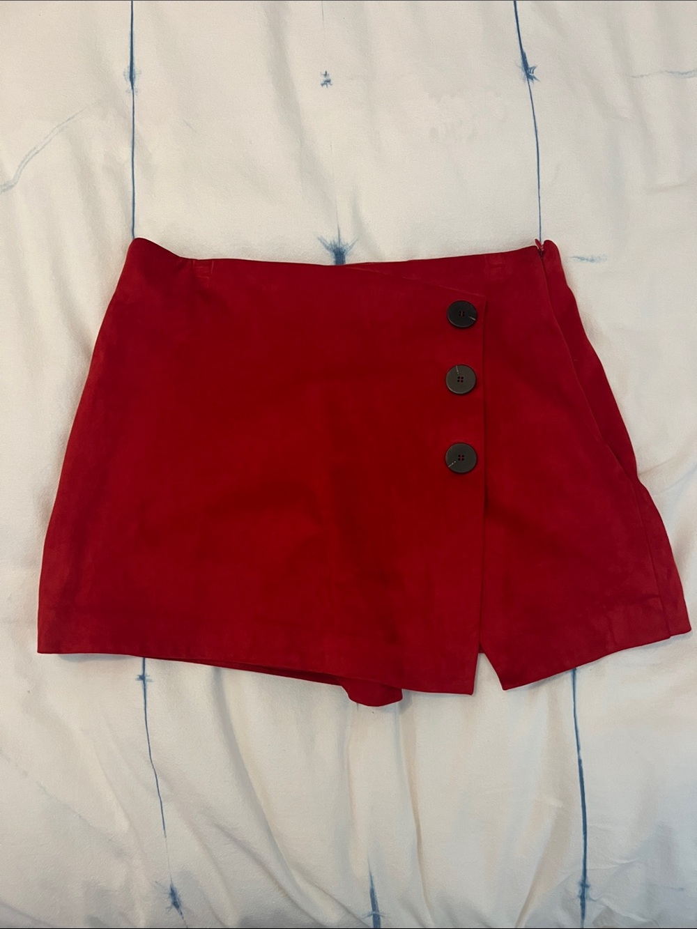Women's Red Button-Front Velvet Skort with Side Zip ZARA